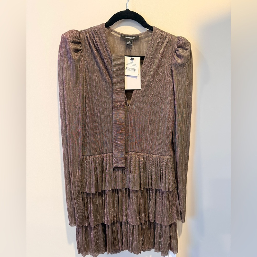 Sabina Musayev Shimmering Purple Long Sleeve Dress